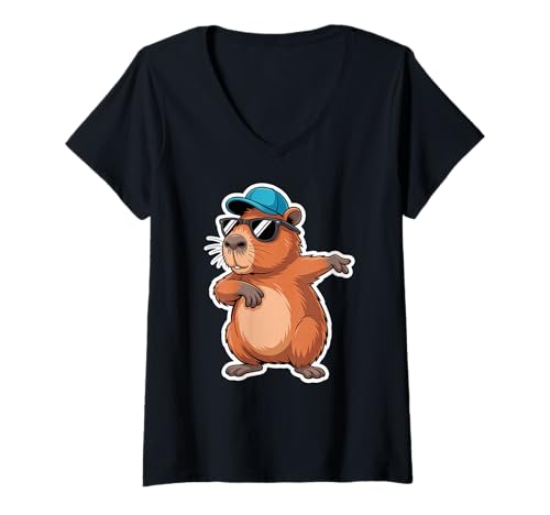 Damen Cute Dabbing Capybara Animal Boys Men Toddler Kids T-Shirt mit V-Ausschnitt Damen Cute Dabbing Capybara Animal Boys Men Toddler Kids T-Shirt mit V-Ausschnitt von Capybara Wildlife Animal Pine Tree Clothing Co.