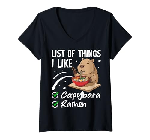 Damen Lustiges Capybara- und Ramen-Liebhaber-Design T-Shirt mit V-Ausschnitt Damen Lustiges Capybara- und Ramen-Liebhaber-Design T-Shirt mit V-Ausschnitt von Capybara and Ramen Co.