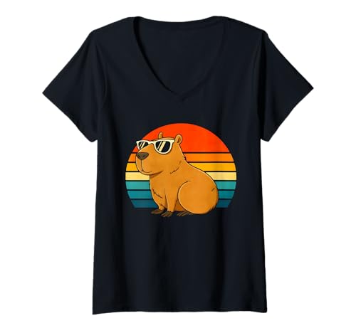 Damen Cooles Wasserschwein T-Shirt mit V-Ausschnitt Damen Cooles Wasserschwein T-Shirt mit V-Ausschnitt von Capybara by SKBD Tees