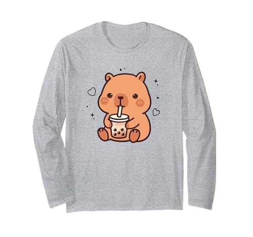 Kawaii Capybara Boba Bubble Tea Cute Anime Mädchen Jungen Teens Langarmshirt von Capybara lover Boba bubble tea Girls Boys Teens