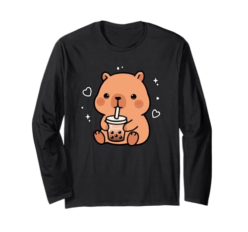 Kawaii Capybara Boba Bubble Tea Cute Anime Mädchen Jungen Teens Langarmshirt von Capybara lover Boba bubble tea Girls Boys Teens