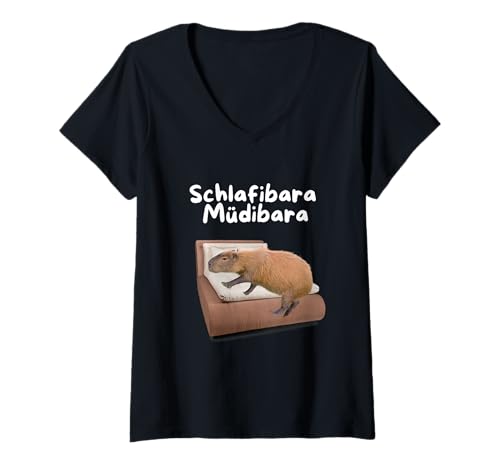 Damen Capybara Spruch Schlafibara müdibara lustig T-Shirt mit V-Ausschnitt Damen Capybara Spruch Schlafibara müdibara lustig T-Shirt mit V-Ausschnitt von Capybara lustig