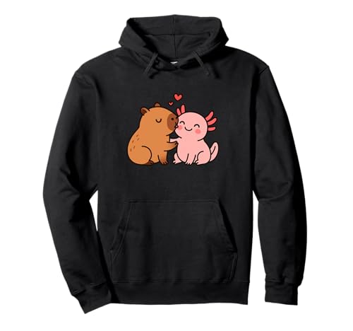 Capybara Axolotl Valentinstag Tierliebhaber BFF Jungen Mädchen Kinder Pullover Hoodie von CapybaraAxis1