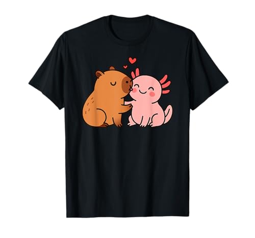 Capybara Axolotl Valentinstag Tierliebhaber BFF Jungen Mädchen Kinder T-Shirt von CapybaraAxis1