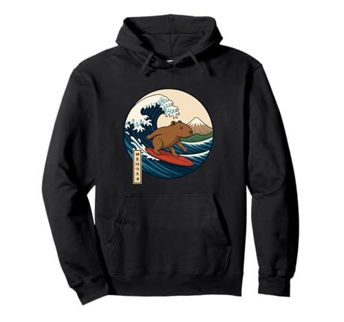 Capybara Surfen Japanische Kanagawa Wave Japan Jungen Mädchen Kind Pullover Hoodie von CapybaraAxis1