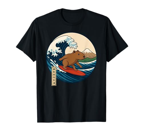Capybara Surfen Japanische Kanagawa Wave Japan Jungen Mädchen Kind T-Shirt von CapybaraAxis1