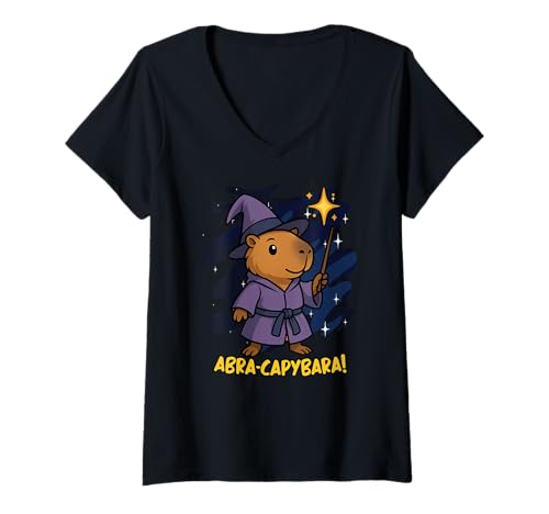 Damen Lustiger Abra Capybara Tierliebhaber Zauberer Jungen Mädchen Kinder T-Shirt mit V-Ausschnitt von CapybaraAxis1