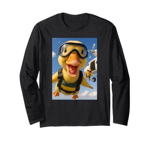 Gelbe Ente Tierliebhaber Sky Diving Diver Zoo Jungen Mädchen Kind Langarmshirt von CapybaraAxis1