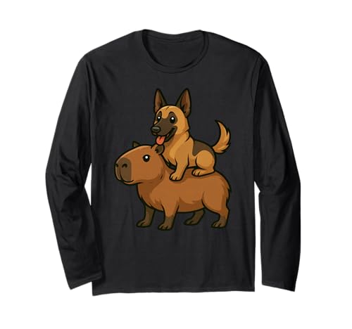 Lustiger Capybara Belgischer Malinois Tierliebhaber Zoo Tag Mama Papa Langarmshirt von CapybaraAxis1