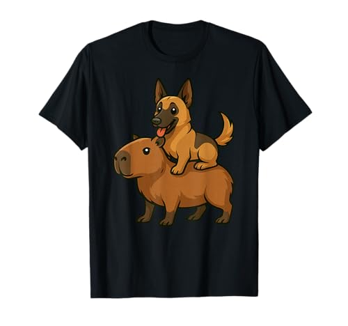 Lustiger Capybara Belgischer Malinois Tierliebhaber Zoo Tag Mama Papa T-Shirt von CapybaraAxis1