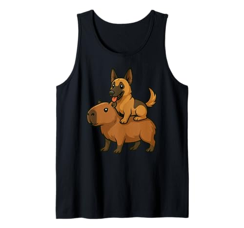 Lustiger Capybara Belgischer Malinois Tierliebhaber Zoo Tag Mama Papa Tank Top von CapybaraAxis1