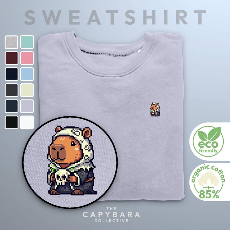8-Bit Pixel Art Capybara Nekromant Pullover| Süßer Gaming Tier Sweater | Umweltfreundlicher Baumwolle Pulli Einzigartiges Fantasy Geschenk von CapybaraCollectiveDE