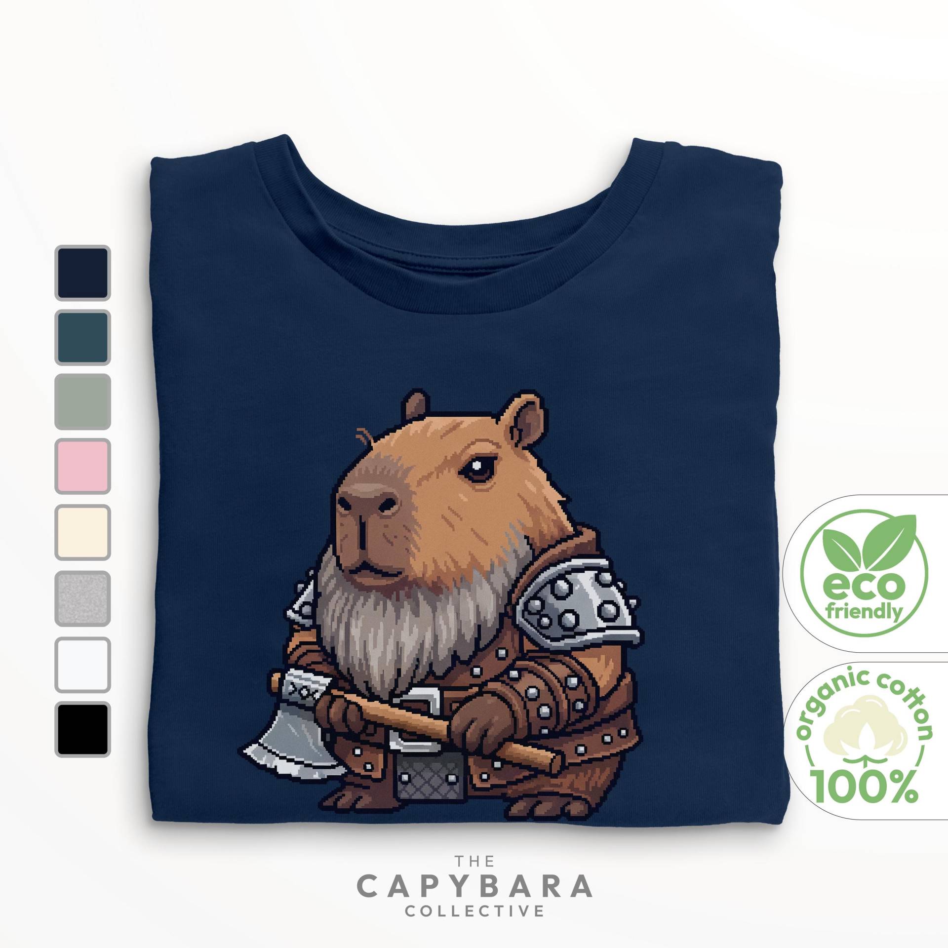 Damen Capybara Krieger T-Shirt, Pixel Art Rpg Top, Geschenk Für Gamerin, Tailliertes D&d Shirt, Bio-Baumwolle von CapybaraCollectiveDE