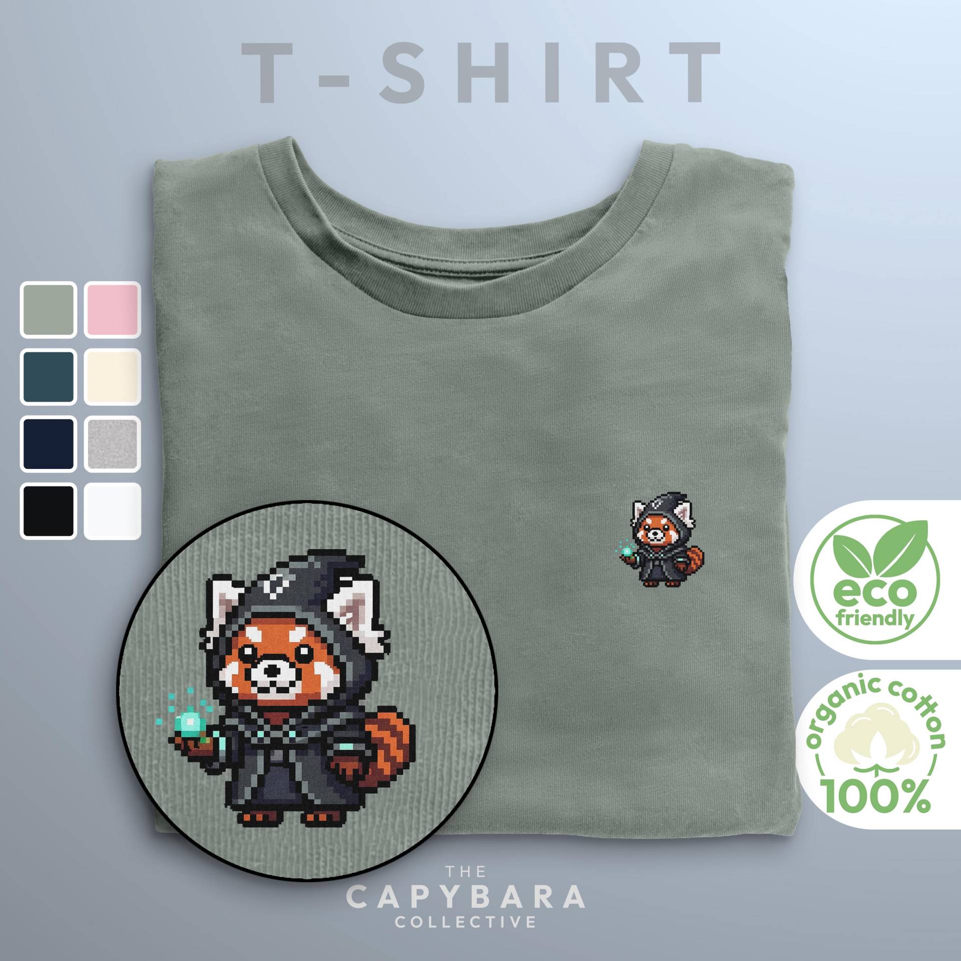 Damen Roter Panda Hexenmeister Shirt, Bedrucktes Fantasy T-Shirt, Bio-Baumwolle, D&d Geschenk Für Sie, Grafik Nerd Top von CapybaraCollectiveDE