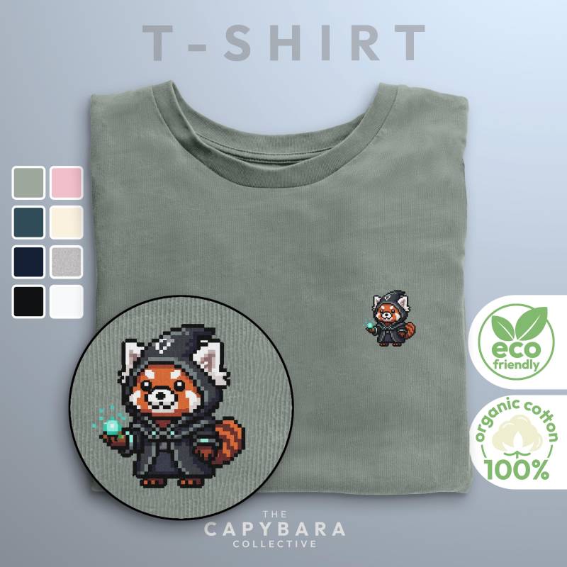 Damen Roter Panda Hexenmeister Shirt, Bedrucktes Fantasy T-Shirt, Bio-Baumwolle, D&d Geschenk Für Sie, Grafik Nerd Top von CapybaraCollectiveDE