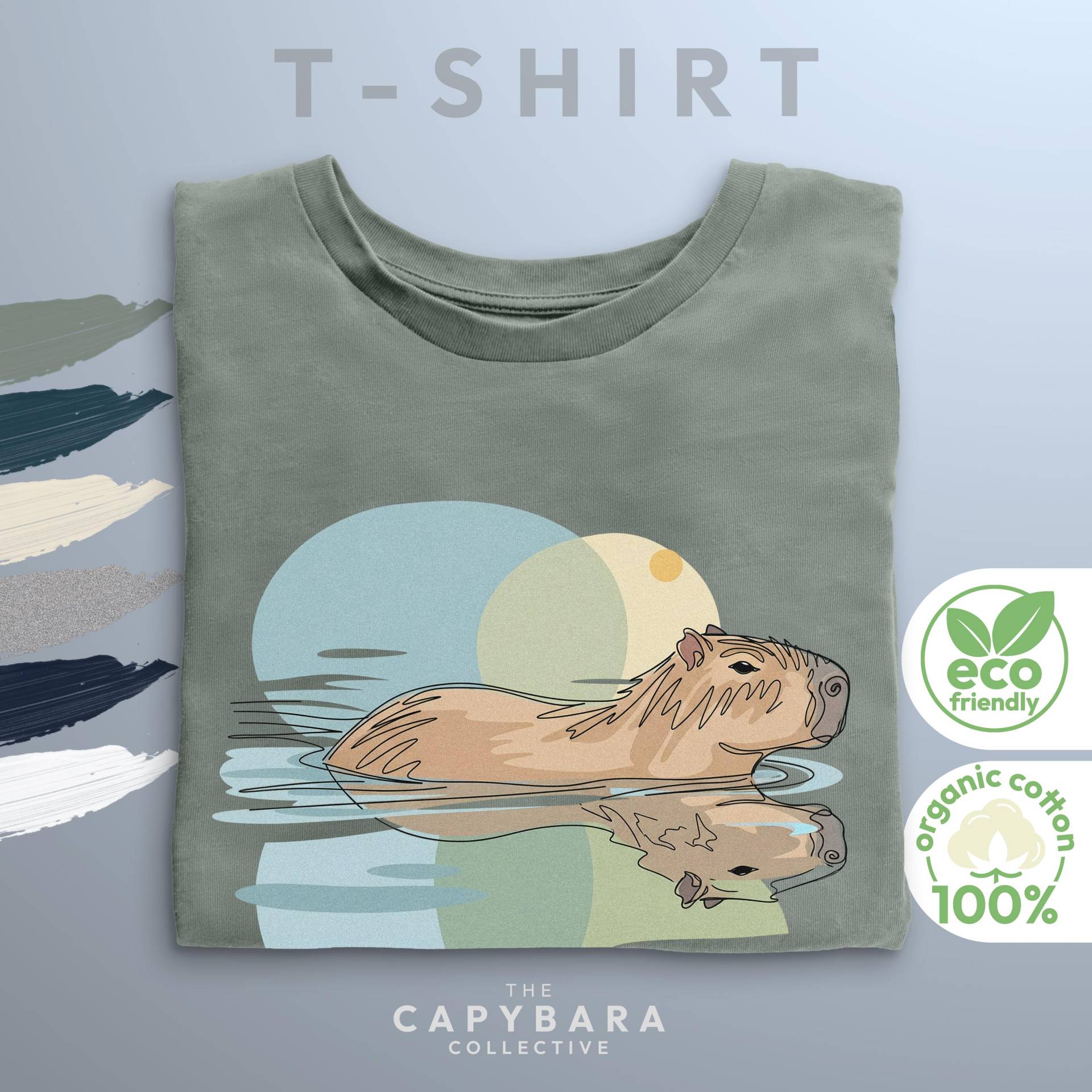 Damen T-Shirt Mit Capybara Aquarell Design | 100% Nachhaltige Bio Baumwolle Taillierter Schnitt Geschenk Für Tierfreunde Kunst Druck von CapybaraCollectiveDE