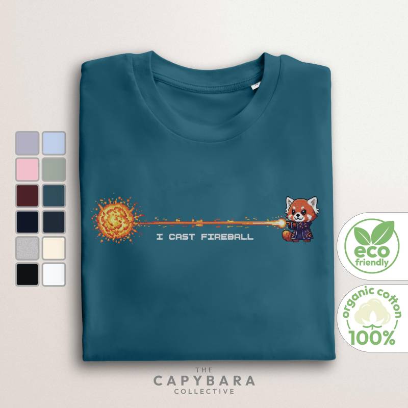 I Cast Fireball D&d Shirt | Roter Panda Zauberer 100% Nachhaltige Bio Baumwolle 12 Farben Xs-5Xl von CapybaraCollectiveDE