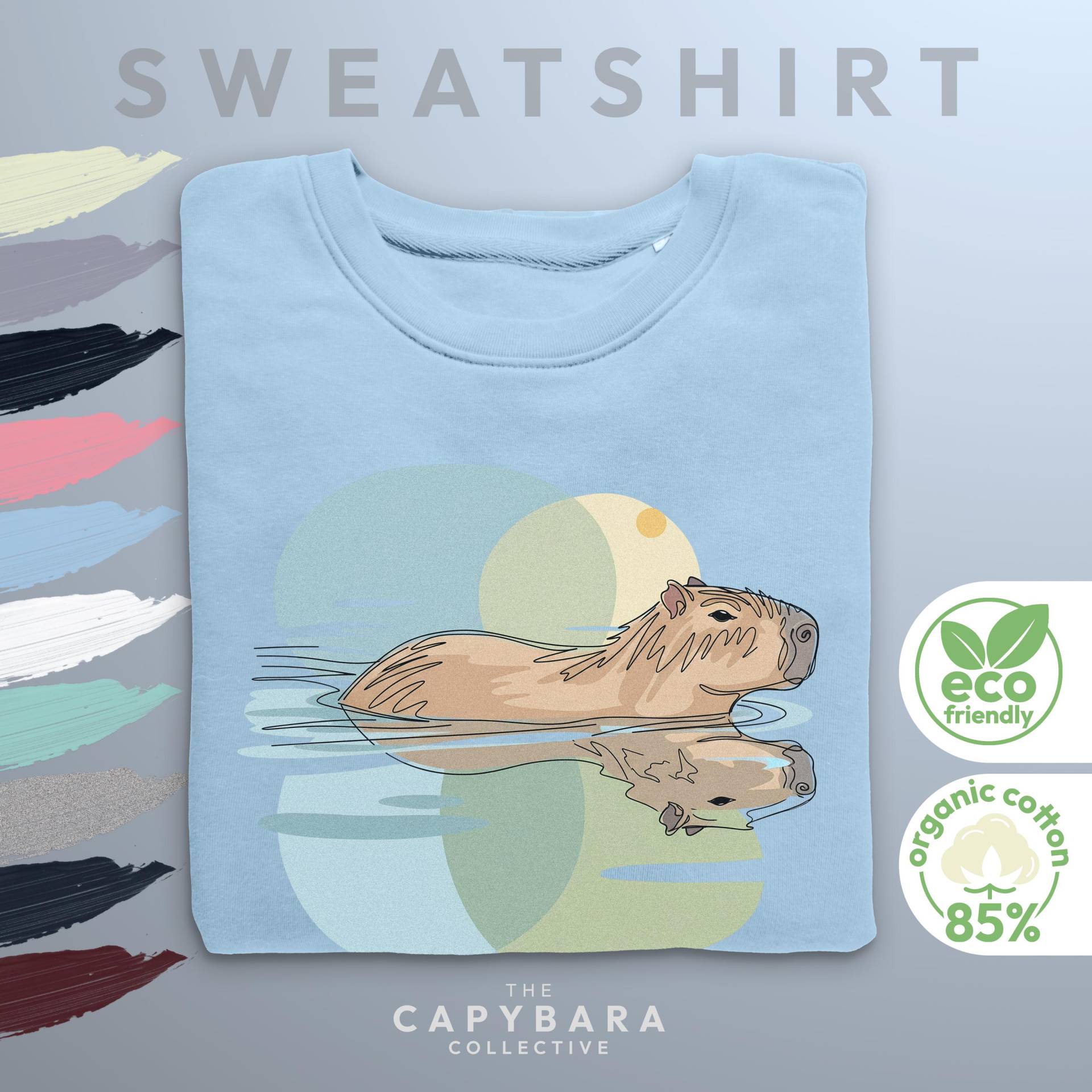 Pullover Mit Capybara Aquarell Design | 85% Nachhaltige Bio Baumwolle Unisex Schnitt Geschenk Für Tierfreunde Kunst Druck von CapybaraCollectiveDE