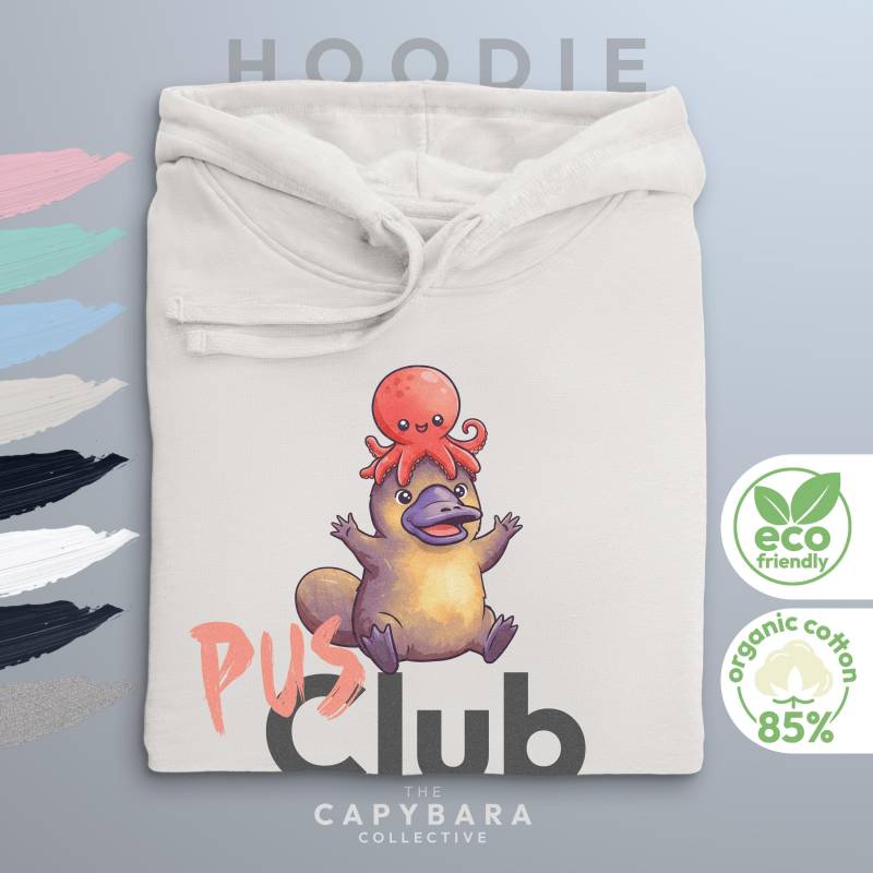 Pus-Club | Nachhaltiger Hoodie Aus 85% Bio Baumwolle Mit Platypus Octopus Print Das Ideale Geschenk Für Umweltbewusste Tierliebhaber von CapybaraCollectiveDE