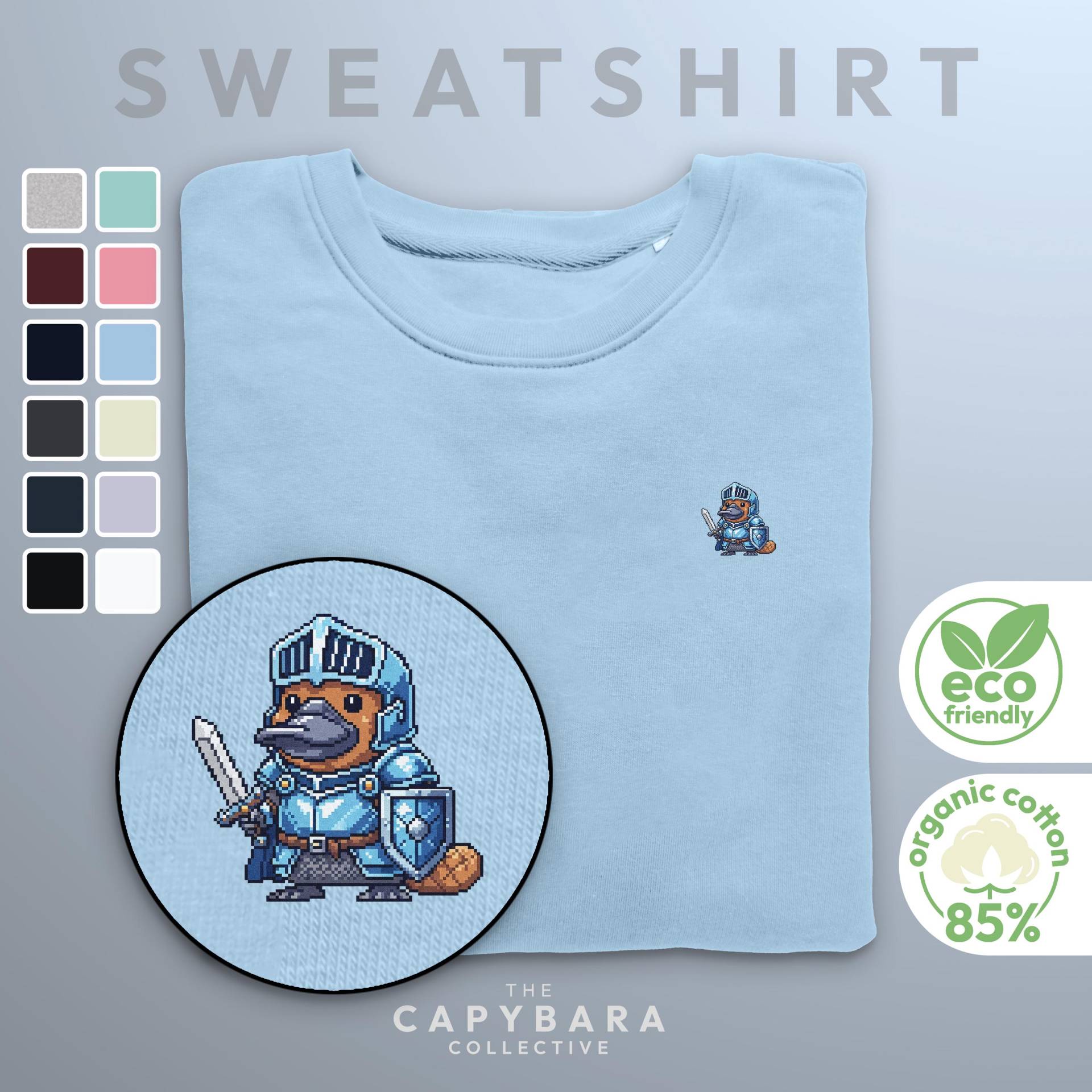 Schnabeltier Paladin Sweatshirt | Pixel Art Pullover 8-Bit Fantasy Crewneck Bio-Baumwolle Unisex Geschenk Für Spieler & Tierfreunde von CapybaraCollectiveDE