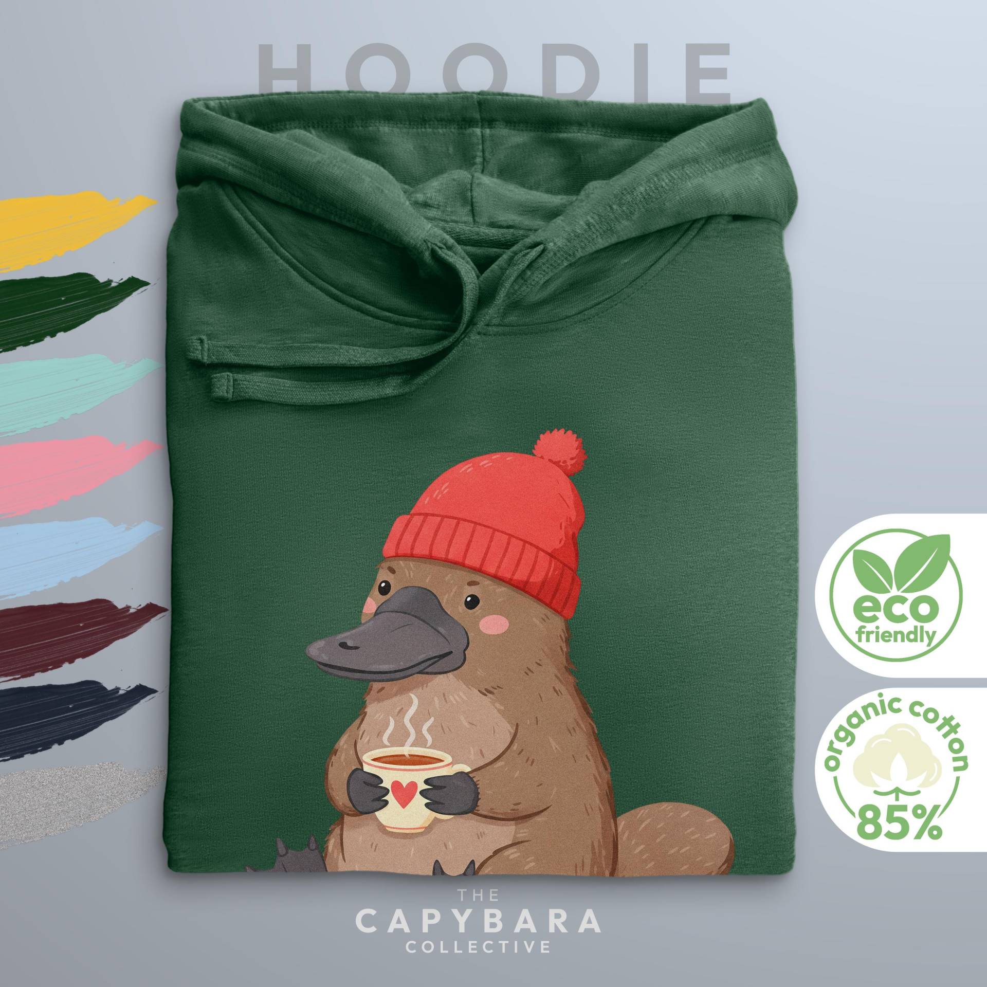 Süßes Schnabeltier Hoodie, Bio Baumwolle Pulli Mit Mütze & Kaffee Motiv, Nachhaltiges Tier Liebhaber Geschenk Für Sie Und Ihn, Unisex von CapybaraCollectiveDE