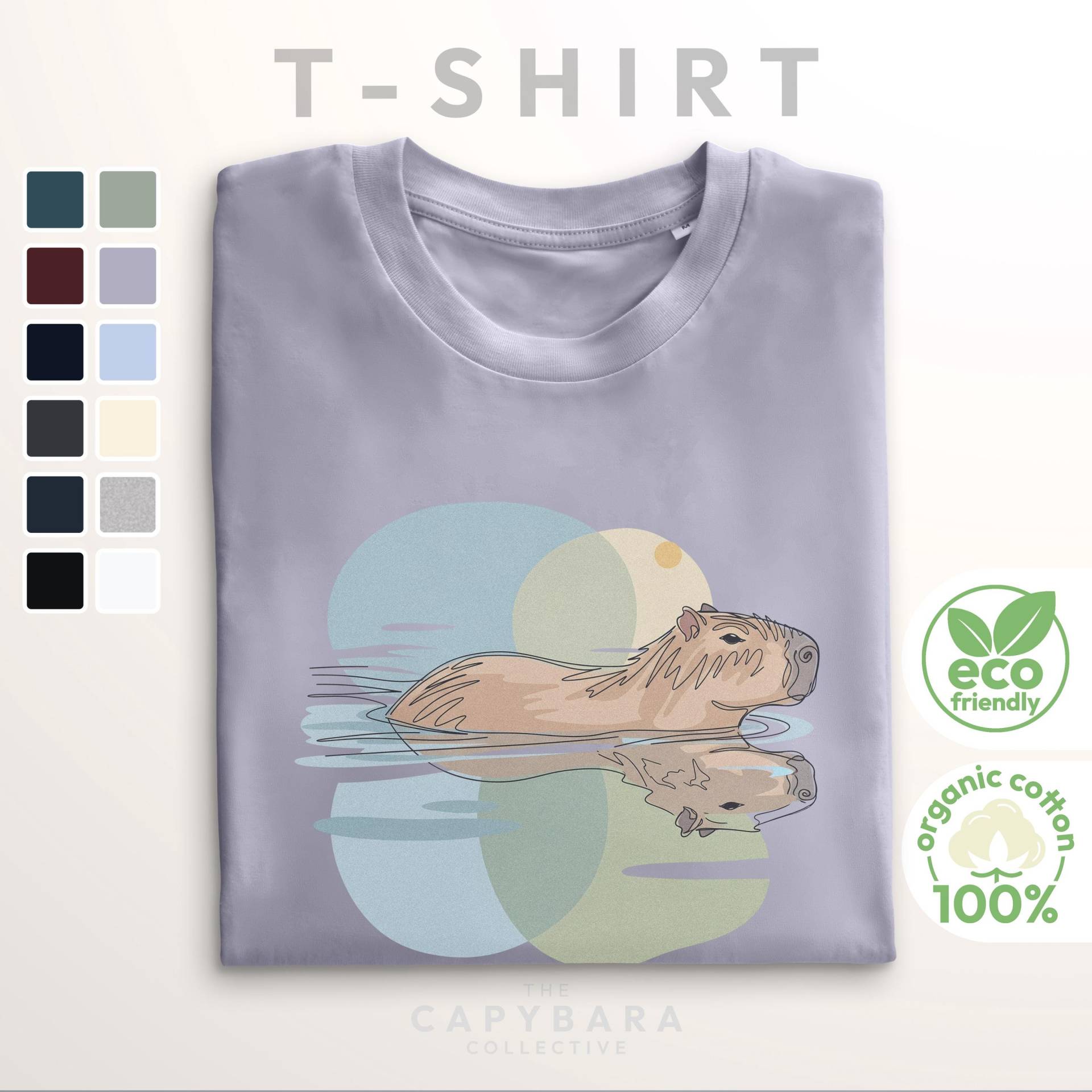 T-Shirt Mit Capybara Aquarell Design | 100% Nachhaltige Bio Baumwolle Unisex Schnitt Geschenk Für Tierfreunde Kunst Druck von CapybaraCollectiveDE