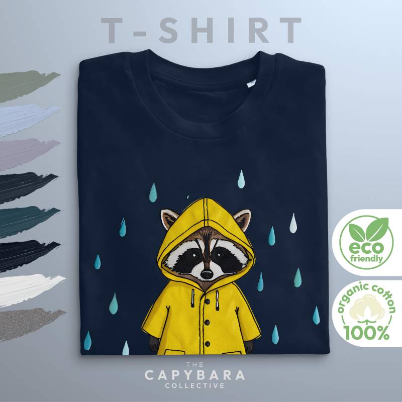 Waschbär T-Shirt 100% Bio-Baumwolle | Süßer Im Regenmantel Öko Pullover Für Sie & Ihn Nachhaltiges Geschenk Tierfreunde von CapybaraCollectiveDE