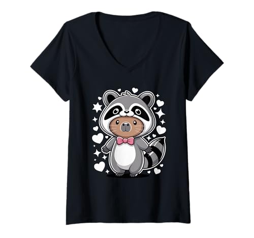 Damen Kawaii Capybara Waschbär Kostüm Capybaras T-Shirt mit V-Ausschnitt von Capybaras Capies Lover Gifts