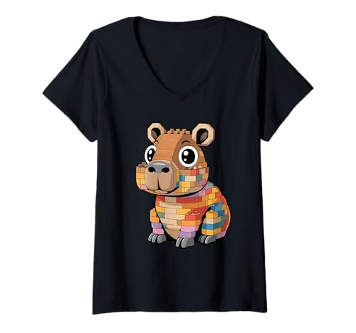 Damen Spielzeug Bausteine Wasserschwein Capybaras T-Shirt mit V-Ausschnitt von Capybaras Capies Lover Gifts