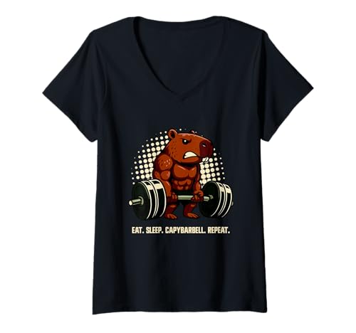 Damen Eat Sleep Capybarbell Repeat – Funny Capybara Gym T-Shirt mit V-Ausschnitt Damen Eat Sleep Capybarbell Repeat – Funny Capybara Gym T-Shirt mit V-Ausschnitt von Capybarbell Bodybuilding | Fitness Apparel