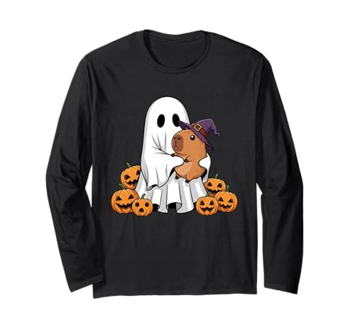 Lustiger Geist Capypara Kürbis Halloween Kinder Herren Damen Langarmshirt von Capypara Lovers Cute Halloween Outfits Boy Girl