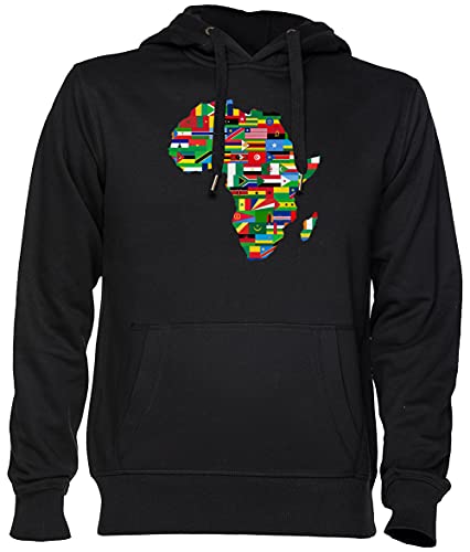 Capzy Afrika Flaggen Karte Gliederung Schwarz Kapuzenpullover Sweatshirt Unisex Herren Damen Größe M Black Unisex Hoodie Size M von Capzy