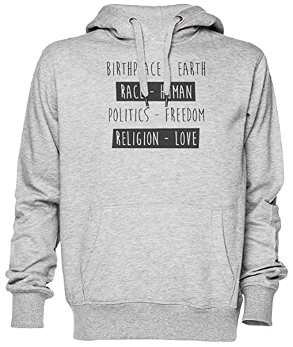 Capzy Birthplace Earth Race Human Politics Freedom Religion Love All Equal Grau Kapuzenpullover Sweatshirt Unisex Herren Damen Größe M Grey Unisex Hoodie Size M von Capzy