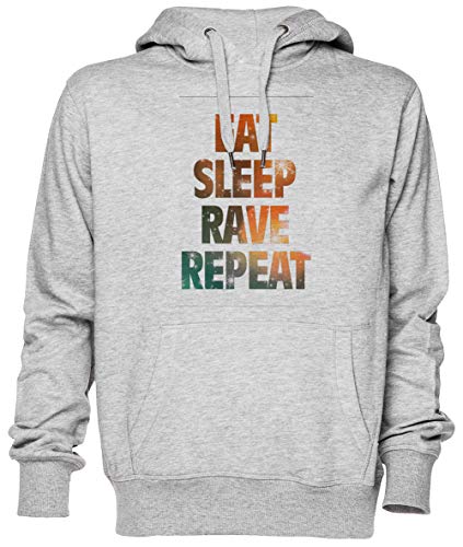 Capzy Eat Sleep Rave Repeat Grau Kapuzenpullover Sweatshirt Unisex Herren Damen Größe M Grey Unisex Hoodie Size M von Capzy