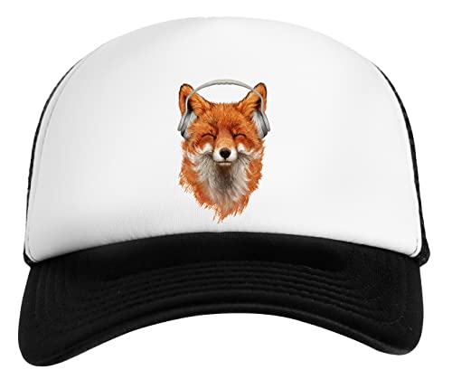 Lächelnder Musikalischer Fuchs Weiß Schwarz Unisex Kinder Baseball Cap Kids White Black von Capzy