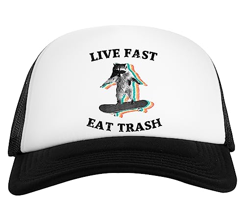 Live Fast, Eat Trash - Radical Raccoon Weiß Schwarz Unisex Baseball Cap White Black von Capzy