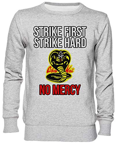 Strike First Strike Hard No Mercy Cobra Grau Kapuzenpullover Sweatshirt Unisex Herren Damen Größe L Grey Unisex Hoodie Size L von Capzy