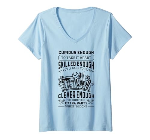 Damen Lustiges Auto-Mechaniker-Werkzeug, Tuner, Auto-Reparaturarbeiter T-Shirt mit V-Ausschnitt Damen Lustiges Auto-Mechaniker-Werkzeug, Tuner, Auto-Reparaturarbeiter T-Shirt mit V-Ausschnitt von Car Enthusiast And Auto Mechanic Gift Store