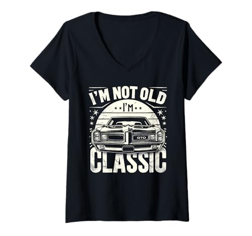 Damen I'm Not Old I'm Classic Vintage-Grandpa-Tagesshirt T-Shirt mit V-Ausschnitt Damen I'm Not Old I'm Classic Vintage-Grandpa-Tagesshirt T-Shirt mit V-Ausschnitt von Car Grandpa Day I'm Not Old I'm Classic