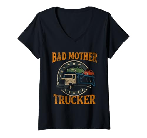 Damen Autotransporter Fahrer LKW Transporter Autoträger Fahrer T-Shirt mit V-Ausschnitt von Car Hauler Gifts