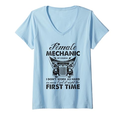 Damen Auto Mechaniker Mädchen Auto Reparatur Lustig Weiblich Mechaniker T-Shirt mit V-Ausschnitt von Car Mechanic Gift Ideas