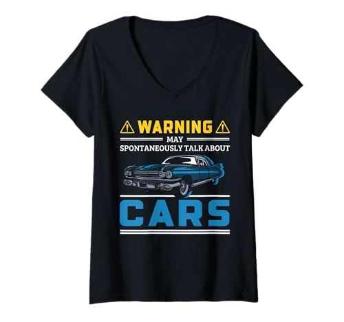 Damen Auto-Mechaniker-Warnung kann spontan über Autos sprechen T-Shirt mit V-Ausschnitt von Car Mechanic Gift Ideas
