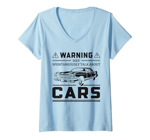 Damen Auto-Mechaniker-Warnung kann spontan über Autos sprechen T-Shirt mit V-Ausschnitt von Car Mechanic Gift Ideas