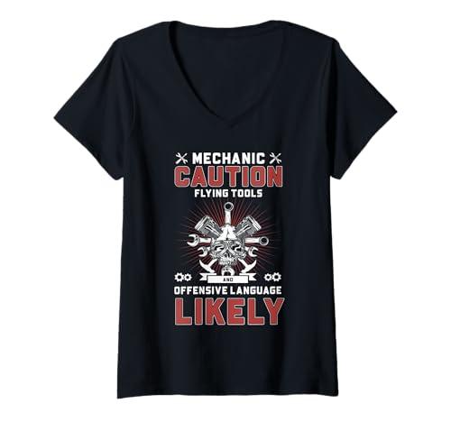 Damen Automechaniker Dad Lustiges Autoteile-Werkzeugset T-Shirt mit V-Ausschnitt von Car Mechanic Gift Ideas