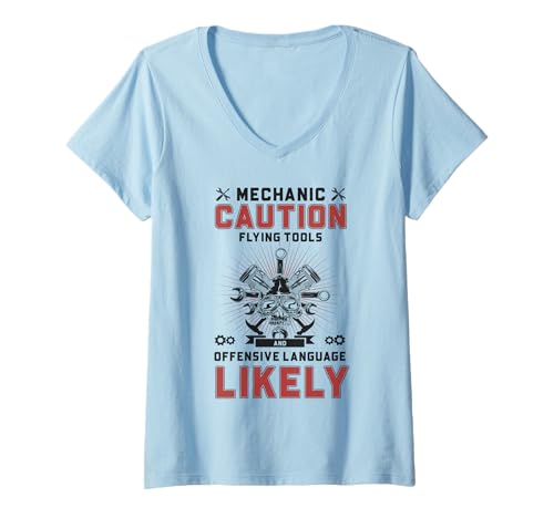 Damen Automechaniker Dad Lustiges Autoteile-Werkzeugset T-Shirt mit V-Ausschnitt von Car Mechanic Gift Ideas