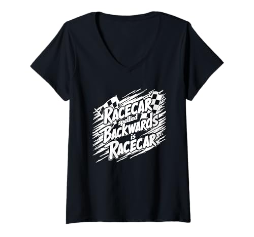 Damen Racecar Rückwärts buchstabiert ist Racecar Grunge Mechanics T-Shirt mit V-Ausschnitt von Car Race Build Tune Break Racing Mechanic Apparel