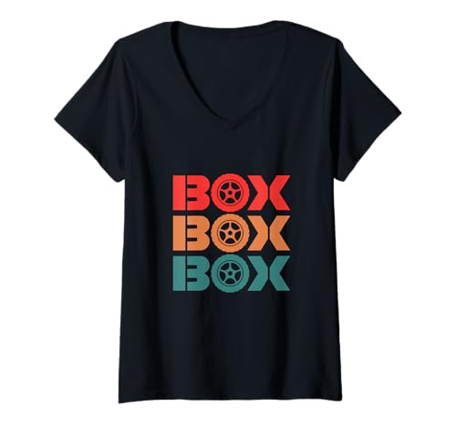 Damen Kofferwagen mit Autorad, Drag Racing, Retro-Design T-Shirt mit V-Ausschnitt von Car Racing Auto Racing Motorsports Gifts