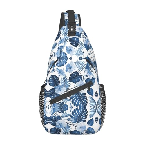 Blaue und goldene Quallenkreuz-Brusttasche, Mehrzweck-Tragetasche, hohe Haltbarkeit und Vielseitigkeit, Blaue Blume, tropisch, Einheitsgröße von CarXs