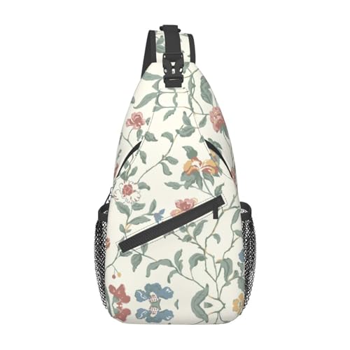 Brusttasche mit Wasserfall- und Blumenkreuz, diagonale Mehrzweck-Tragetasche, hohe Haltbarkeit und Vielseitigkeit, Rosa Blumen und Blätter, Einheitsgröße von CarXs