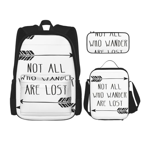CarXs Trendige Kombination aus Rucksack, Lunchtasche und Federmäppchen mit Aufschrift "Not All Who Wander are Lost" – entworfen für den täglichen Gebrauch, Not All Who Wander Are Lost, Einheitsgröße von CarXs